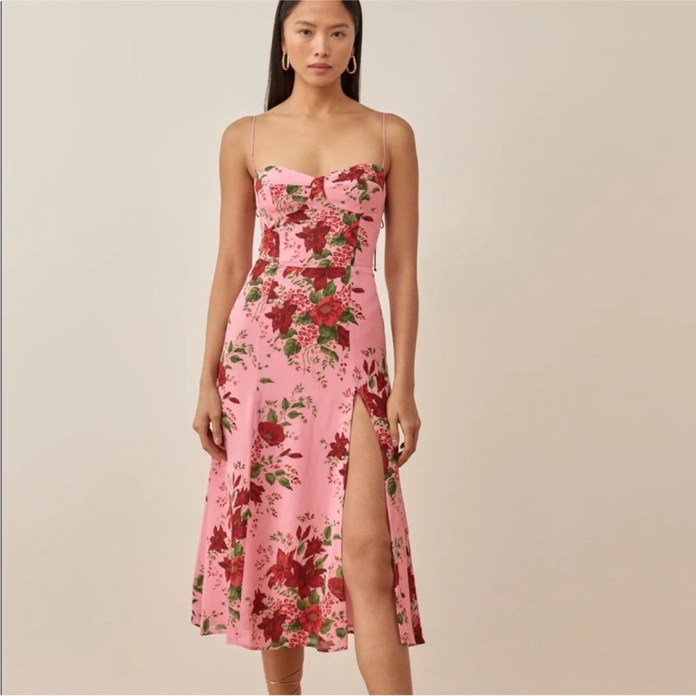 Reformation Pink Floral Midi Dress